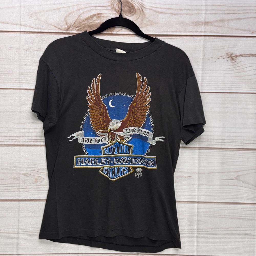 Klimax Harley-Davidson Graphic T-Shirt L Black Vintage 1980's Eagle Ride Hard